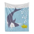 thumbnail image 1 of Yellow Submarine Soft Flannel Fleece Blanket, Shark with Vessel in Ocean Bubbles Under Sea Theme Animals Cartoon, Cozy Plush for Indoor and Outdoor Use, 50" x 70", Blue Grey Yellow, by Ambesonne, 1 of 5