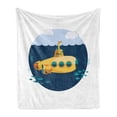 thumbnail image 1 of Yellow Submarine Soft Flannel Fleece Throw Blanket, Nautical Theme Submarine with Bubbles Fish Underwater and Waves Sky, Cozy Plush for Indoor and Outdoor Use, 60" x 80", Multicolor, by Ambesonne, 1 of 6