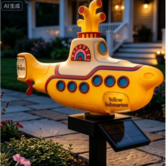 Yellow Submarine Solar Light - Vibrant Cartoon Submarine Solar Powered Yard Stake Light, Multicolor Decorative Solar Landscape Light for Garden, Walkway and Patio Outdoor Display
