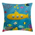 thumbnail image 1 of Yellow Submarine Throw Pillow Cushion Cover, Coral Reef with Colorful Fish Ocean Life Marine Creatures Tropic Kid, Decorative Square Accent Pillow Case, 20 X 20 Inches, Blue Yellow Pink, by Ambesonne, 1 of 2