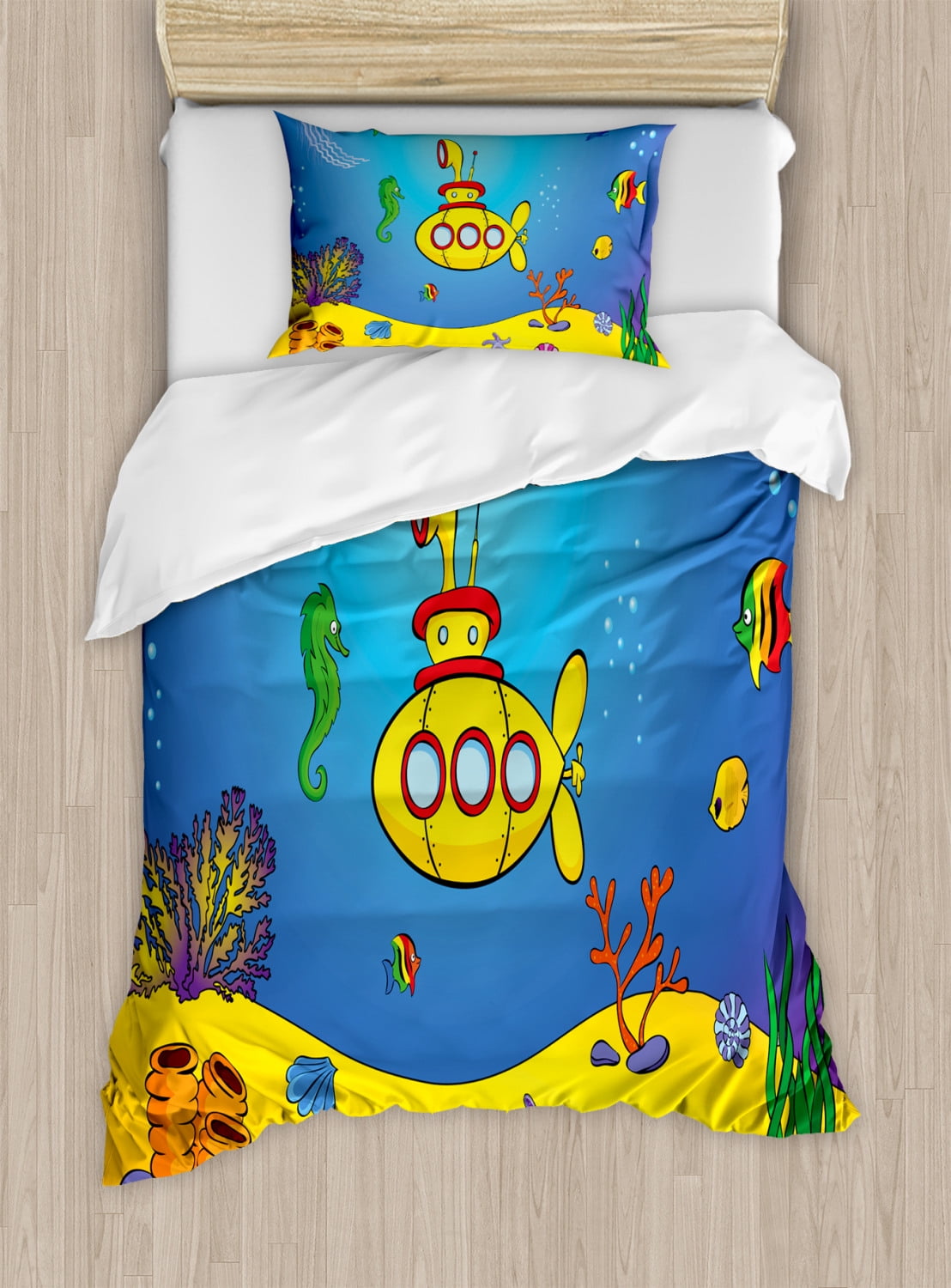 Yellow Submarine Twin Duvet Cover Set with Pillow Sham