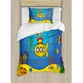 thumbnail image 1 of Yellow Submarine Twin Size Duvet Cover Set, Nautical Kids Colorful Fish Underwater Jellyfish Seahorse Shells Starfish, Decorative 2 Piece Bedding Set with 1 Pillow Sham, Blue Yellow, by Ambesonne, 1 of 3