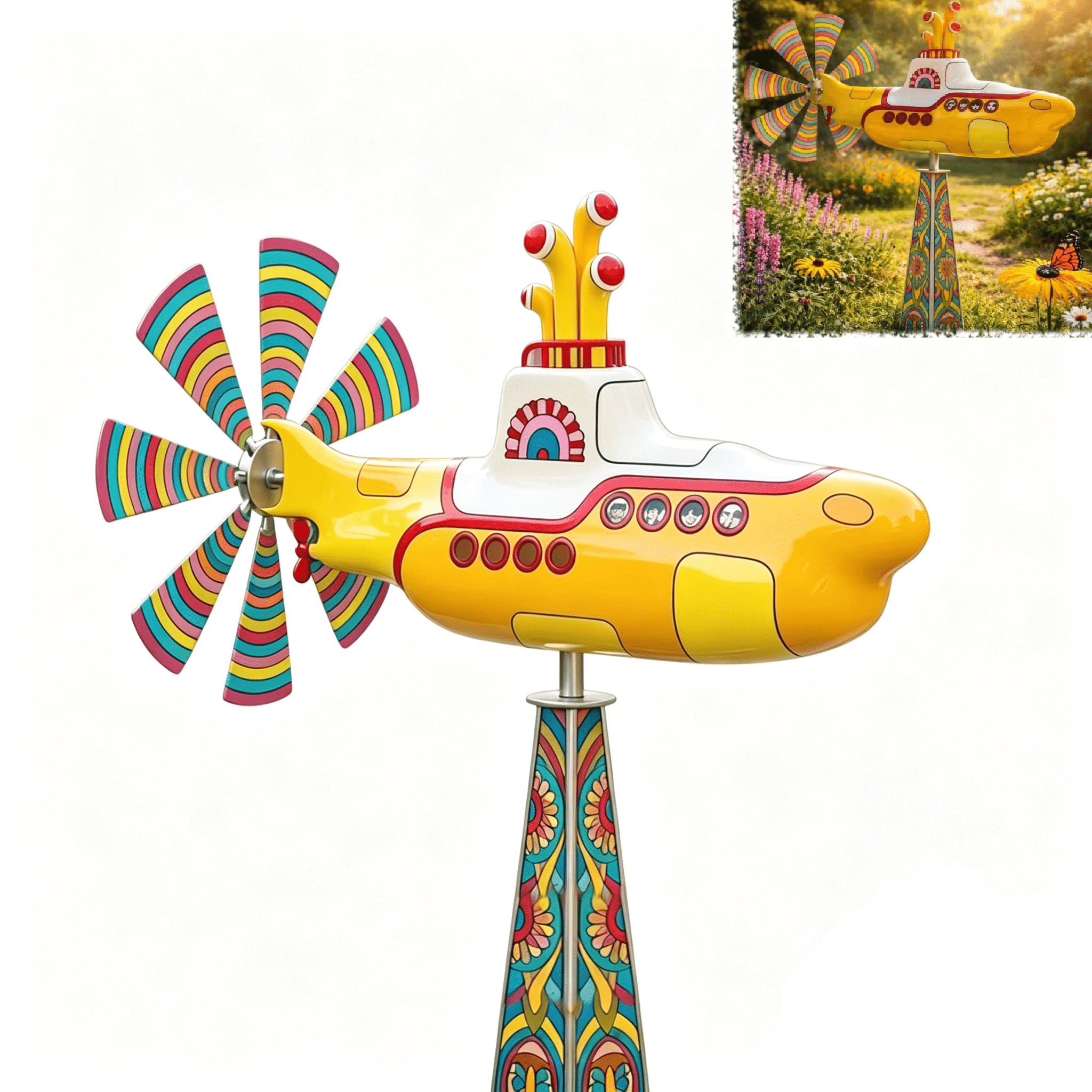 Yellow Submarine Wind Spinner, Deep Sea Rotating Kinetic Garden