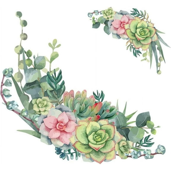 Yellow Succulents Green Plants Stickers Flowers Wall Decal Wall Decor Removable Art Vinyl Door Decal Wallpaper for Bedroom Living Room Home Decorations