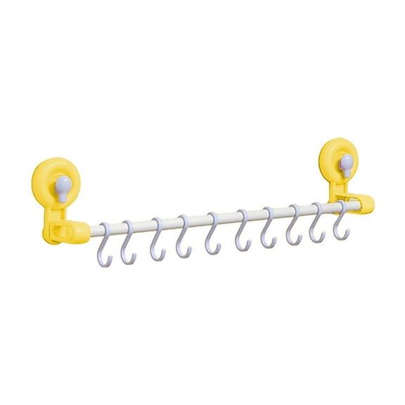 Yellow Suction Cup Hook Rack, Punch-Free Kitchen Towel Holder, Wall Mounted Bar With 10 Movable Hooks, Heavy-Duty And Moisture-Resistant Design For Bathroom Storage And Behind Door Organiz