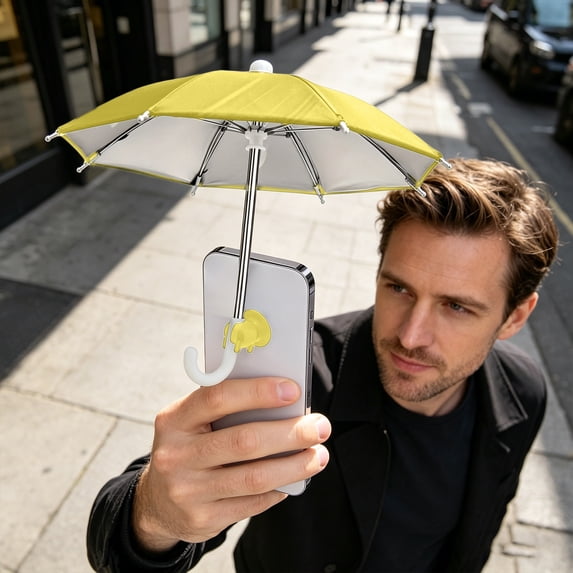 Yellow Suction Cup Phone Sun Shade Umbrella, UV Block & Anti-Glare Waterproof Cover, Adjustable Angle Phone Shield for Outdoor Live Streaming, Selfies & Video Calls