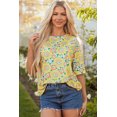 thumbnail image 1 of Yellow Summer Flower Printed Drop Shoulder Loose T Shirt, 1 of 8