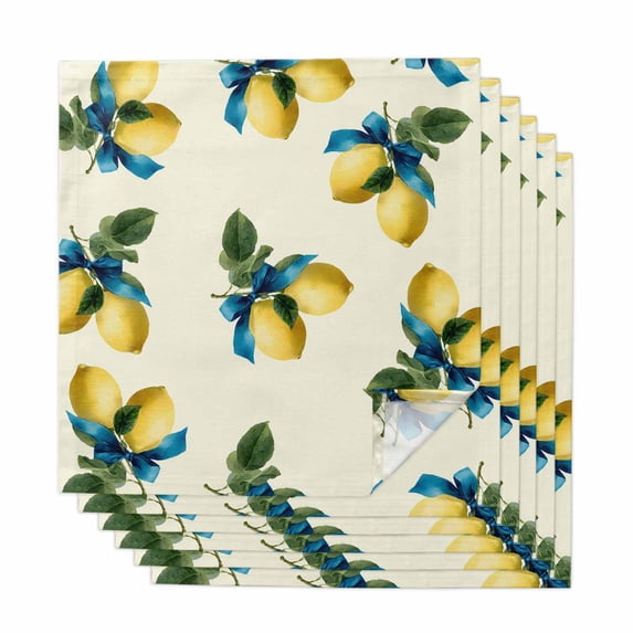 Yellow Summer Lemon Cloth Napkins, Blue Green Botanical Watercolor Washable and Reusable Dinner Napkins Set of 6, Table Napkin for Kitchen Party Birthday Wedding Hotel Housewarming 20"x20"
