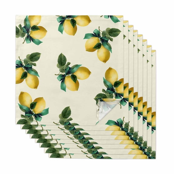 Yellow Summer Lemon Cloth Napkins, Green Botanical Watercolor Washable and Reusable Dinner Napkins Set of 8, Table Napkin for Kitchen Party Birthday Wedding Hotel Housewarming 20"x20"