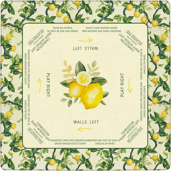 Yellow Summer Lemon Mahjong Mat 31.5x31.5 Inch, Rustic Citrus Fruit Botanical