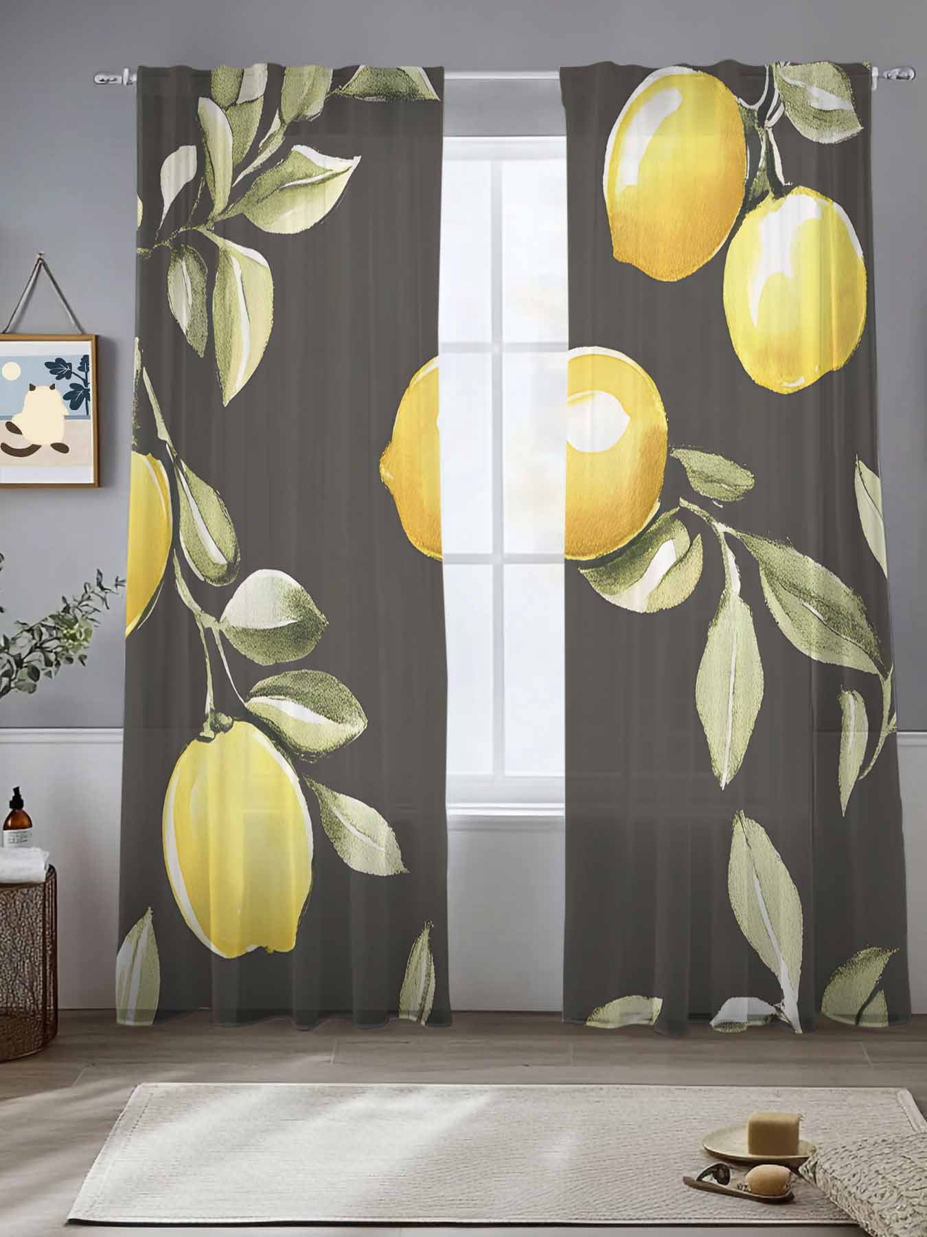 Yellow Summer Lemon Sheer Curtains for Living Room Bedroom Farmhouse ...