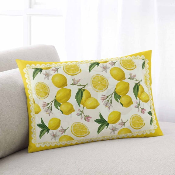 Yellow Summer Lemon Throw Pillow Covers, Summer Botanical Watercolor Soft Breathable Pillow Cases with Invisible Zipper for Sleeping, Standard Pillowcases for Couch Bed Sofa Chair 20x26 Inches