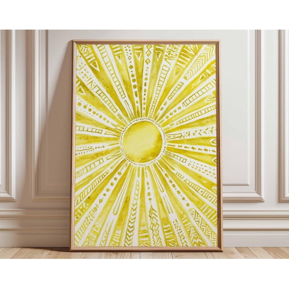 Yellow Sun Abstract Sunshine Geometric Wall Art Print, Unframed Paper Poster 24x36in