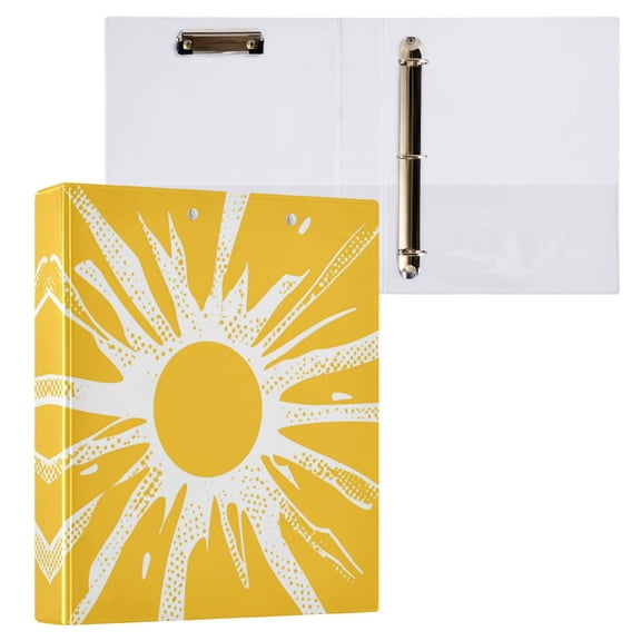 Yellow Sun Rays 3 Ring Hardcover Binders 1.5in Round Rings for Letter-Size Folder Paper Organizer Pockets for Office Student Recipe