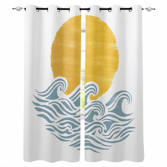 Yellow Sun Rise Blackout Curtains 54 Inches Long, Ocean Waves Coastal Abstract Art Thermal Insulated Black Out Curtains, Darkening Window Curtain Drapes for Bedroom Living Room 52"x54" 2 Panels