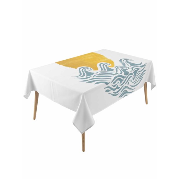 Yellow Sun Rise Table Cloth, Waterproof Tablecloth for Rectangle Tables, Ocean Waves Coastal Abstract Art Reusable Washable Fabric Table Cover for Restaurant Kitchen Dining Tables 60"x120"
