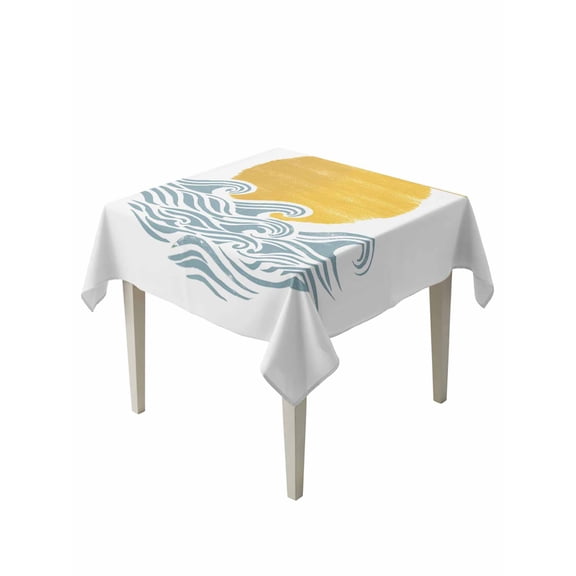 Yellow Sun Rise Table Cloth, Waterproof Tablecloth for Square Tables, Ocean Waves Coastal Abstract Art Reusable Washable Fabric Table Cover for Restaurant Kitchen Dining Tables 54"x54"