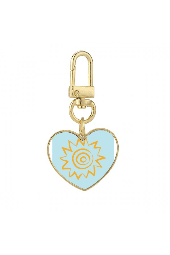Yellow Sun Sunshine Hand Painting Gold Heart Keychain Metal Keyring Holder