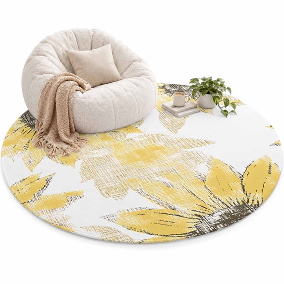 Yellow Sunflower Area Rug 5', Vintage Flowers Soft Mat Non-Slip ...