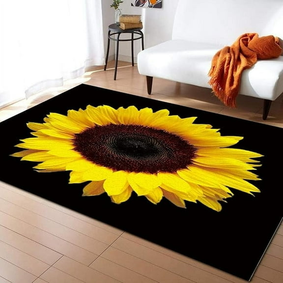 Yellow Sunflower Area Rug, Sunflower Decorative Rug, Easy Clean Carpet With Anti-Slip Backing For Bedroom Living Room Dining Room Office 2 x 3ft