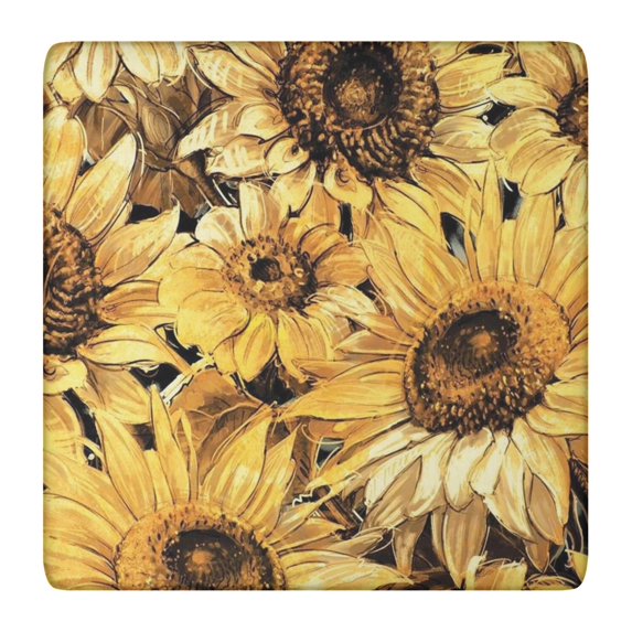 Yellow Sunflower Art Pattern Square Fitted Tablecloth with Elastic Edge,Square Table Cover,Washable Elastic Table Cover for Home Kitchen Party Decor 36"x36"