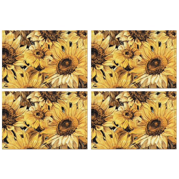 Yellow Sunflower Art Pattern Summer Placemats Table Placemats Set Of 4-Linen Kitchen Washable Placemats Table Mats 11.8"x17.7" Non-Slip Heat Resistant