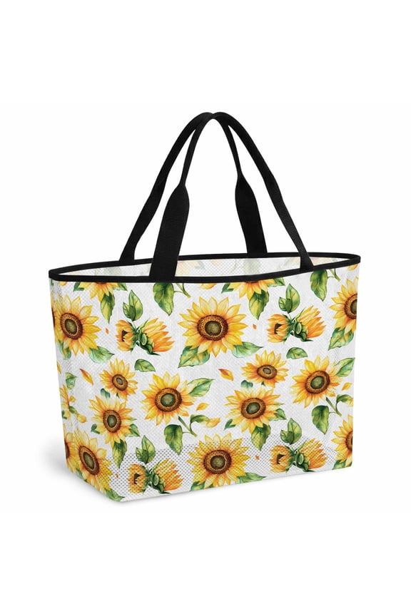 Yellow Sunflower Beach Bag for Women, Large Breathable Mesh Beach Tote Bag, Country Petals Floral Summer Spring Sandproof Lightweight Travel Bags for Vacation Picnic Swimming Pool 15.7"x15.7"x9.1"