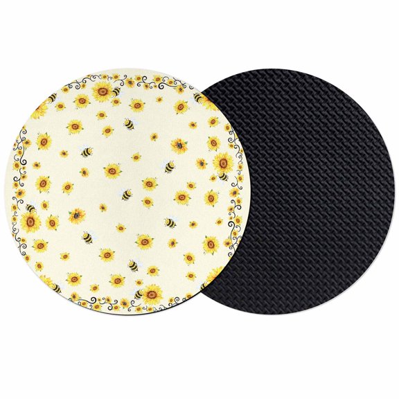 Yellow Sunflower Bees Coasters Set of 2, Absorbent Coasters for Drinks, Spring Summer Farmhouse Floral Coaster for Desk Coffee Table Protection, Home Decor House Warming Gifts 4"