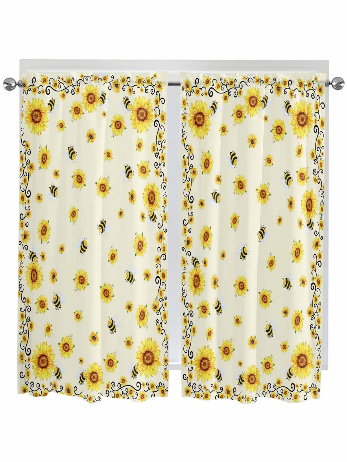 Yellow Sunflower Bees Kitchen Curtains 72 Inch Length, Spring Summer ...