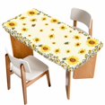 thumbnail image 1 of Yellow Sunflower Bees Table Cloths for 6 Foot Rectangle Tables, Spring Summer Farmhouse Floral Patio Waterproof Elastic Fitted Tablecloths, Washable Rectangular Table Cover for Camping, 1 of 8