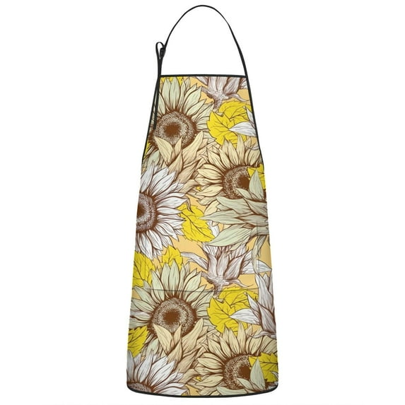 Yellow Sunflower Bud Leaf Pattern Apron-Garden Aprons for Women with Pockets-Cotton Linen Waterproof Kitchen Cooking Gardening Aprons Adjustable for Kitchen,Cooking,BBQ and Salon 33x27 Inch