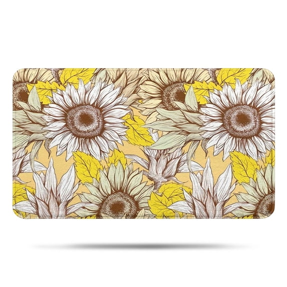 Yellow Sunflower Bud Leaf Pattern Bathroom Rugs Mat,Non Slip Microfiber Bathroom Rug,Rubber Backing,Soft Bathroom Mats for Bathroom Floor,Tub and Shower,17x30in(43x75cm)