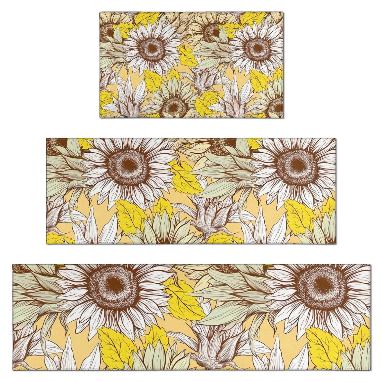 Sunflower Rugs For Kitchen Yellow Sunflower Bud Leaf Pattern Kitchen Rugs Sets Of 3,Kitchen Runner ...