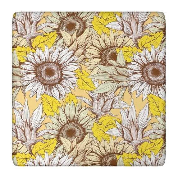 Yellow Sunflower Bud Leaf Pattern Square Fitted Tablecloth with Elastic Edge,Square Table Cover,Washable Elastic Table Cover for Home Kitchen Party Decor 36"x36"