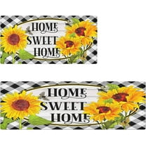 Yellow Sunflower Buffalo Plaid Kitchen Mats Set of 2 Farmhouse Anti-Fatigue Kitchen Rug Non Slip Washable Kitchen Rugs Comfort Standing Mat for Hallway Laundry, 17.3" x 28"   17.3" x 47"
