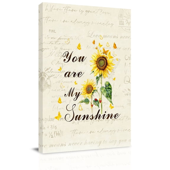 Yellow Sunflower Canvas Wall Art for Living Room, You Are My Sunshine Butterflies Vintage Letter Background Wall Decor Framed Artwork Pictures Ready to Hang for Bedroom Office Home Decor