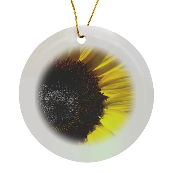 3drose, Yellow Sunflower, Circle Porcelain Ornament