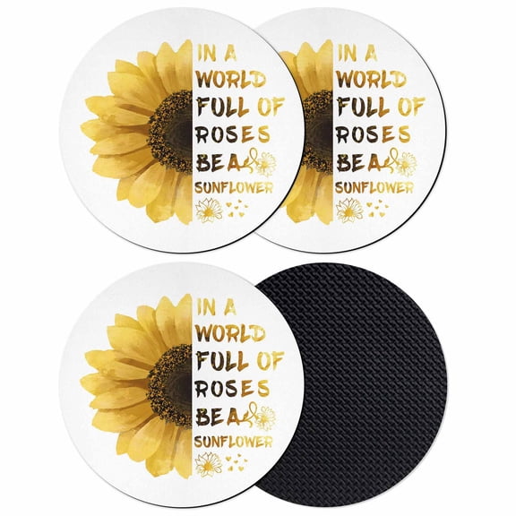 Yellow Sunflower Coasters Set of 4, Absorbent Coasters for Drinks, Floral Rustic White Quotes Coaster for Desk Coffee Table Protection, Home Decor House Warming Gifts 4"