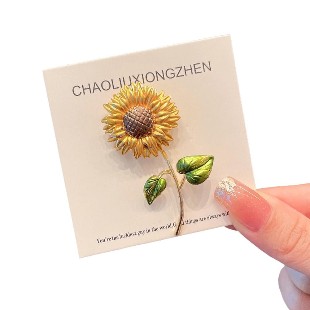 Sun Flower Stick Pin Brooch - Rhodium Silver Plated With Clutch Back (Pack Of 3)