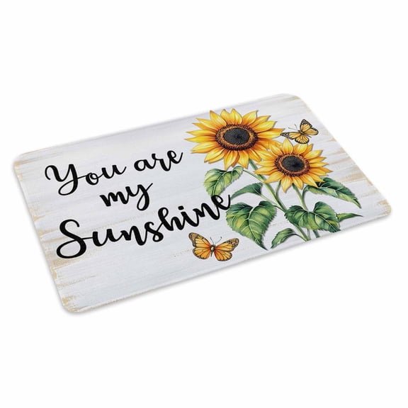 Yellow Sunflower Doormat Outdoor Entrance 16"x24", Butterfly Sunshine Farmhouse Country Absorb Moisture Dirt Door Mats, Non-Slip Rubber Backing Floor Mats Indoor, Low-Profile Front Door Rugs