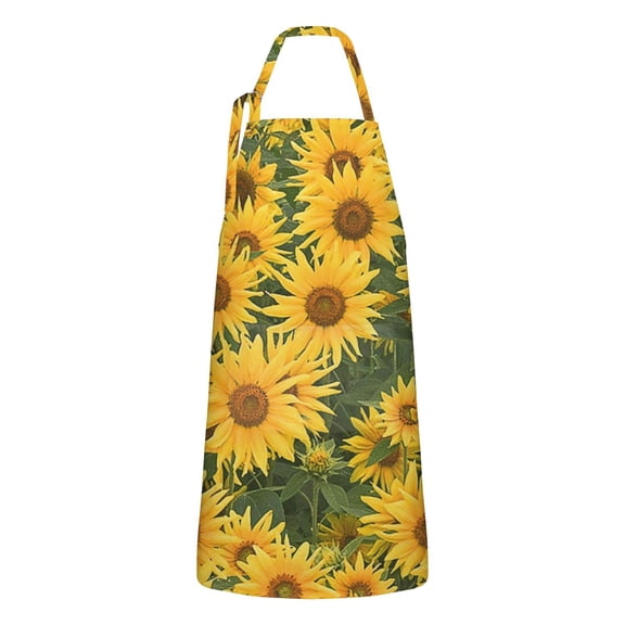 Yellow Sunflower Field Pattern Apron-Garden Aprons for Women with Pockets-Cotton Linen Waterproof Kitchen Cooking Gardening Aprons Adjustable for Kitchen,Cooking,BBQ and Salon 33x27 Inch