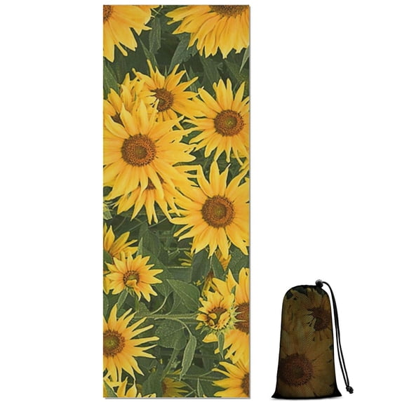 Yellow Sunflower Field Pattern Hot Yoga Mat Towel Non Slip for Hot Yoga - Quick-Drying Yoga Mat Cover with 4 Corner Pockets with Travel Bag - Hot Yoga Towel Non Slip 70"x26"