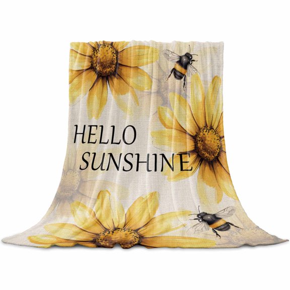Yellow Sunflower Flannel Blanket for Bed, Bee Retro Simple Text Art Aesthetic Soft Cozy Warm Couch Throw Blanket, Lightweight Fluffy Plush Bedding Blankets for Sofa Decor All Season 30"x40"