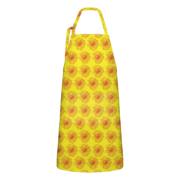 Yellow Sunflower Flower Pattern Apron-Garden Aprons for Women with Pockets-Cotton Linen Waterproof Kitchen Cooking Gardening Aprons Adjustable for Kitchen,Cooking,BBQ and Salon 33x27 Inch