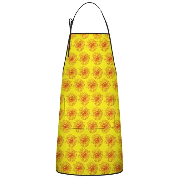 Yellow Sunflower Flower Pattern Apron-Garden Aprons for Women with Pockets-Cotton Linen Waterproof Kitchen Cooking Gardening Aprons Adjustable for Kitchen,Cooking,BBQ and Salon 33x27 Inch