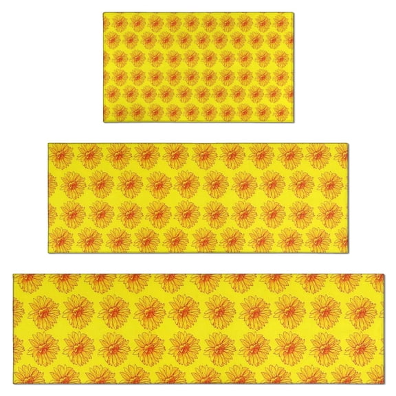 Yellow Sunflower Flower Pattern Kitchen Rugs Sets Of 3,Kitchen Runner Rugs Non Skid Washable,Decorative Kitchen Floor Mats for Kitchen,Sink,Laundry,17"x30"+ 17"x47" + 17"x59"