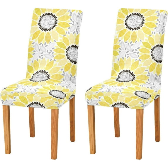 Yellow Sunflower Geometric Flowers Chair Covers for Dining Room Removable Washable Slipcovers for High Chairs 2/4 PCS Chair Protective Covers