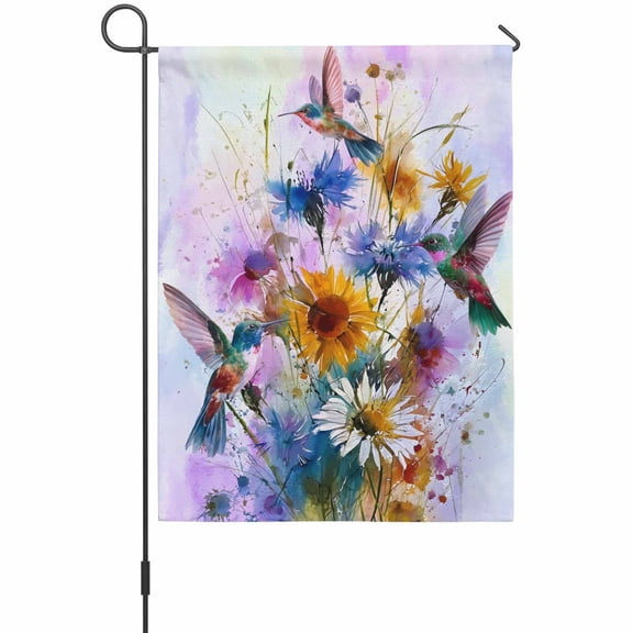 Yellow Sunflower Honeybirds Garden Flag 12 x 18 Inches, Spring Watercolor Colorful Flower Bird Weather Proof Outdoor Patio Flags Double Sided Small Garden Decoration for Yard Outside Home