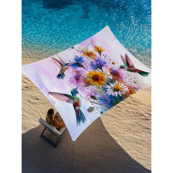 Yellow Sunflower Honeybirds Sun Shade Sail 14' x 18', Spring Watercolor Colorful Flower Bird Rectangle Outdoor Sunshade Canopy, Waterproof UV Block Patio Covers for Garden Yard Beach