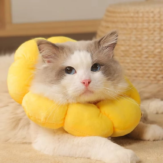 Yellow Sunflower Inflatable Pet Neck Collar for Small Dogs and Cats After Surgery, Soft Recovery Cone Donut Pillow for Post Surgery Licking, Extra Small Size